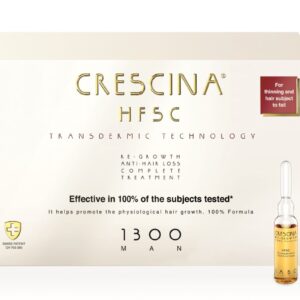CRESCINA TRANSDERMIC COMPLETE TREATMENT 100% ampulių kompleksas plaukų slinkimo stabdymui ir plaukų atauginimui VYRAMS, 1300 stiprumo, 20 vnt. (10+10)