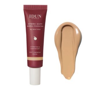 IDUN Minerals Hydra Soft skystas mineralinis makiažo pagrindas Nr. 1256 Svea (Medium Warm), 30 ml