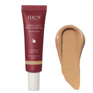 IDUN Minerals Hydra Soft skystas mineralinis makiažo pagrindas Nr. 1260 Runa (Olive Neutral), 30 ml